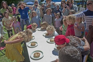 The pie-eating contest. Photo by Bruce Frisch.