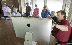 With Seth Girardin as he presents the new town website are, from left, Linda Perkins, Mary Fanette, Wiley Wood, Sue Dyer, Michele Sloane and Pete Anderson.