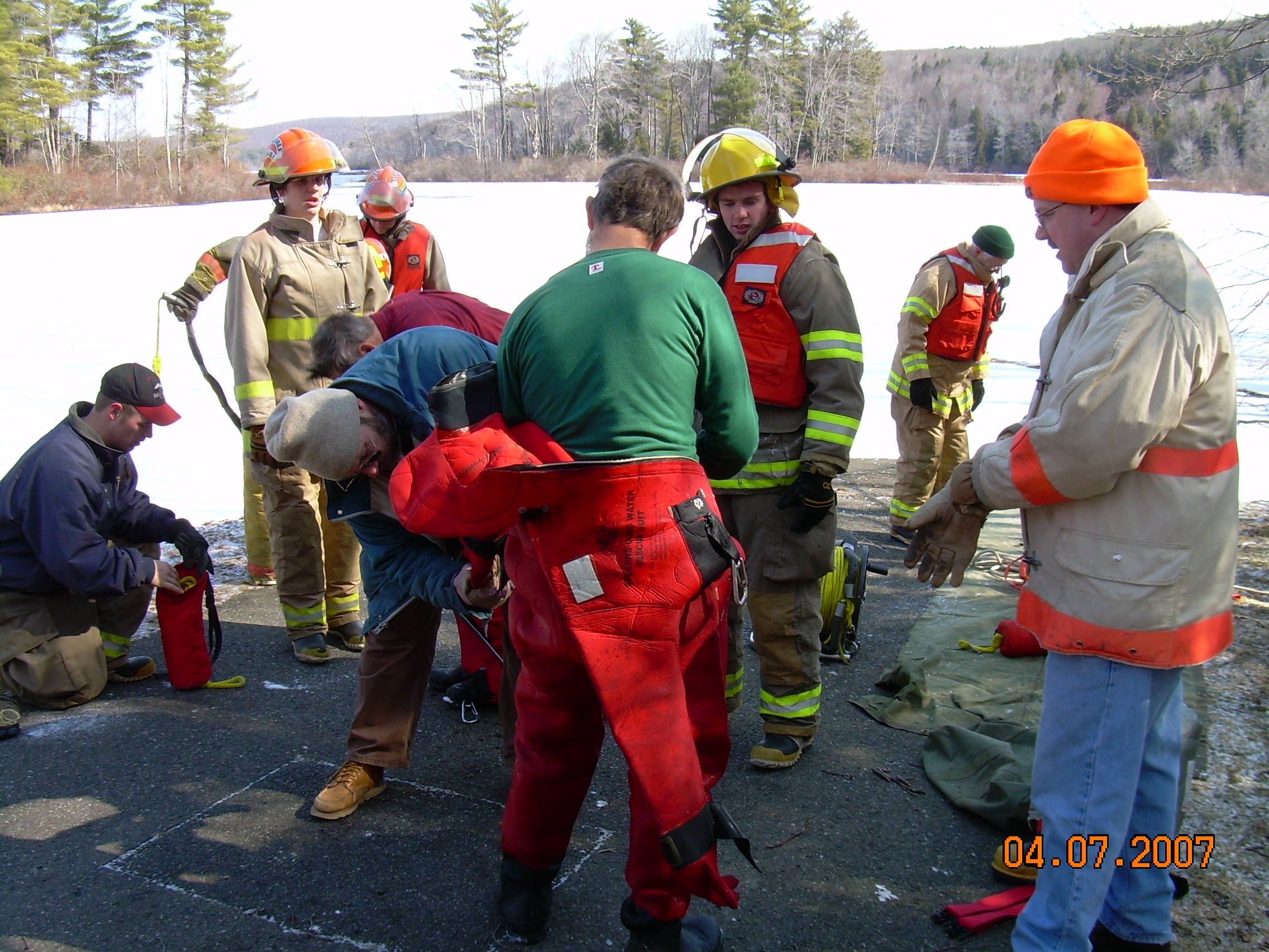 Norfolk Firemen Conduct Winter Rescue Drill