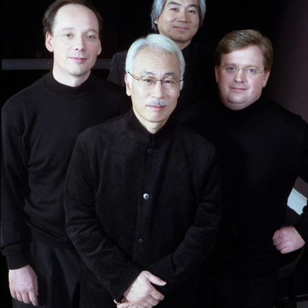 Tokyo String Quartet members (clockwise from left) include Clive Greensmith, Kazuhide Isomura, Martin Beaver, and Kikuei Ikeda.