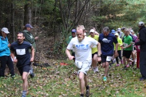 The eventual winner, Roger Johnson, wearing number 5, at the start of the race.