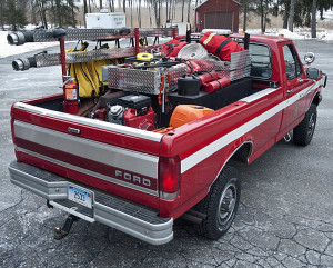 The 1989 Ford brush truck, equipped with a 225-gallon tank, is slated for replacement.