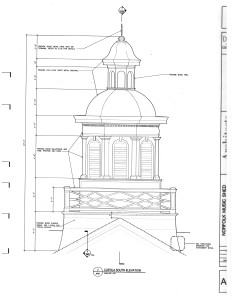 The two-tiered cupola has a Chinese Chippendale railing on the lower platform.